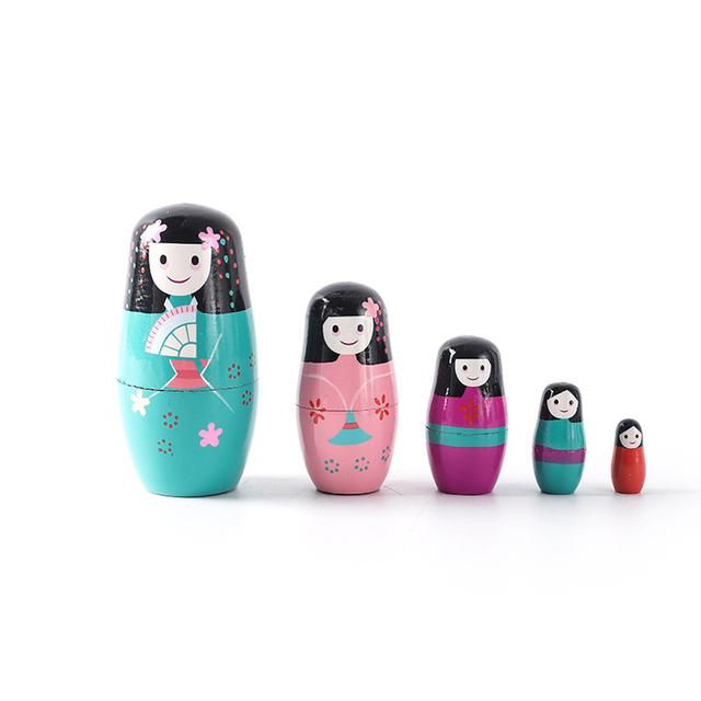 5PCS Matryoshka Dolls Nesting Dolls Cute Wood Russian Montessori Nesting Doll DIY Paint Skill Training Children Christmas Gift