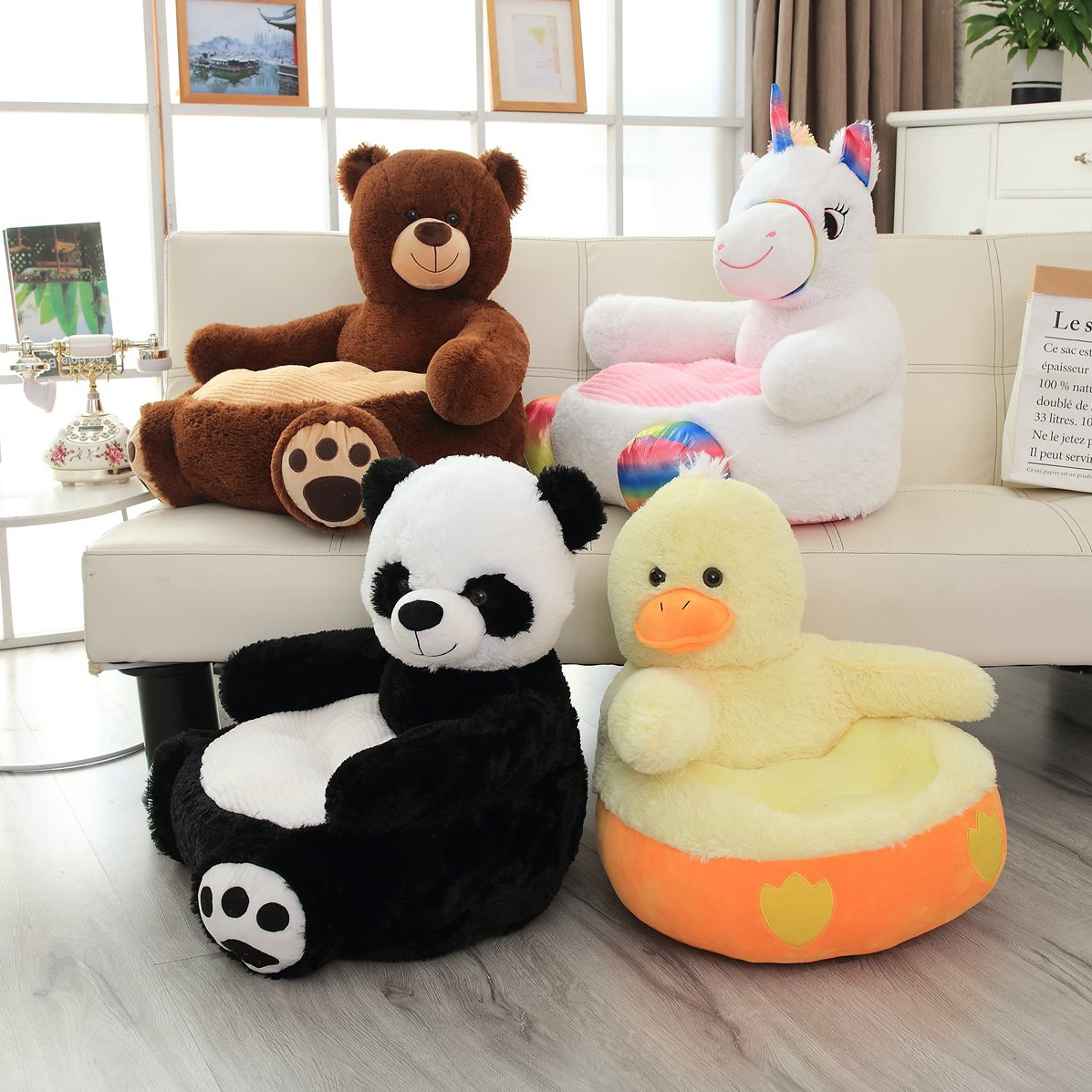 Cartoon Skin Teddy Bear Panda Unicorn Duck Plush Toys Kids Sofa Chair Seat Baby Nest Sleeping Bed Adult Pillow Stuffed Cushion