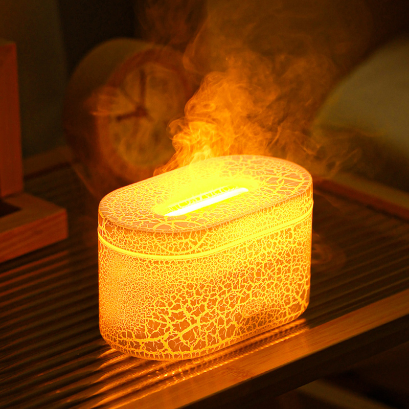 Customized Led Light Mini Portable 3D Flame Aromatherapy Air Humidifier Purifier Ultrasonic Volcanic Crack Planet Aroma Diffuser