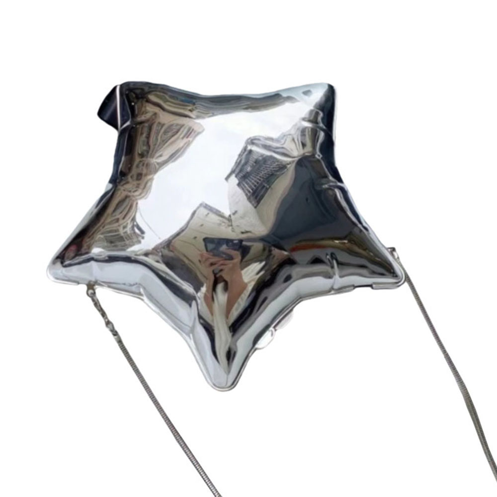 1Pc Nice Design Gold And Silver Chain Women's Evening Bags 2024 New Bright Face Five Pointed Star Shoulder Bag Funny Party Bag