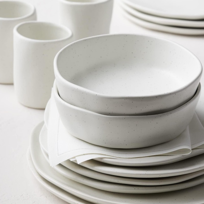 Debossed Stoneware 16-Piece Dinnerware Set, Gray