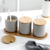 Nordic Ceramic Seasoning Jar with Lid Spoon Seasoning Pot Salt Shaker Sugar Bottle Organizer Home Kitchen Supplies Storage Set