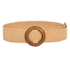Vintage Waist Belt Round Wooden Smooth Buckle Fake Straw Wide Belt