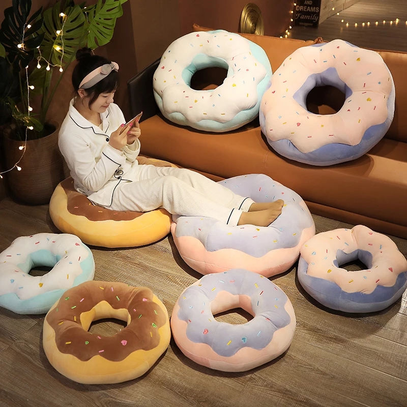 45/70cm Kawaii Plush Donut Pillow Cartoon Simulation Food Plush Toy Doll Chair Sofa Cushion Floor Mat Gift for Lovers Kids