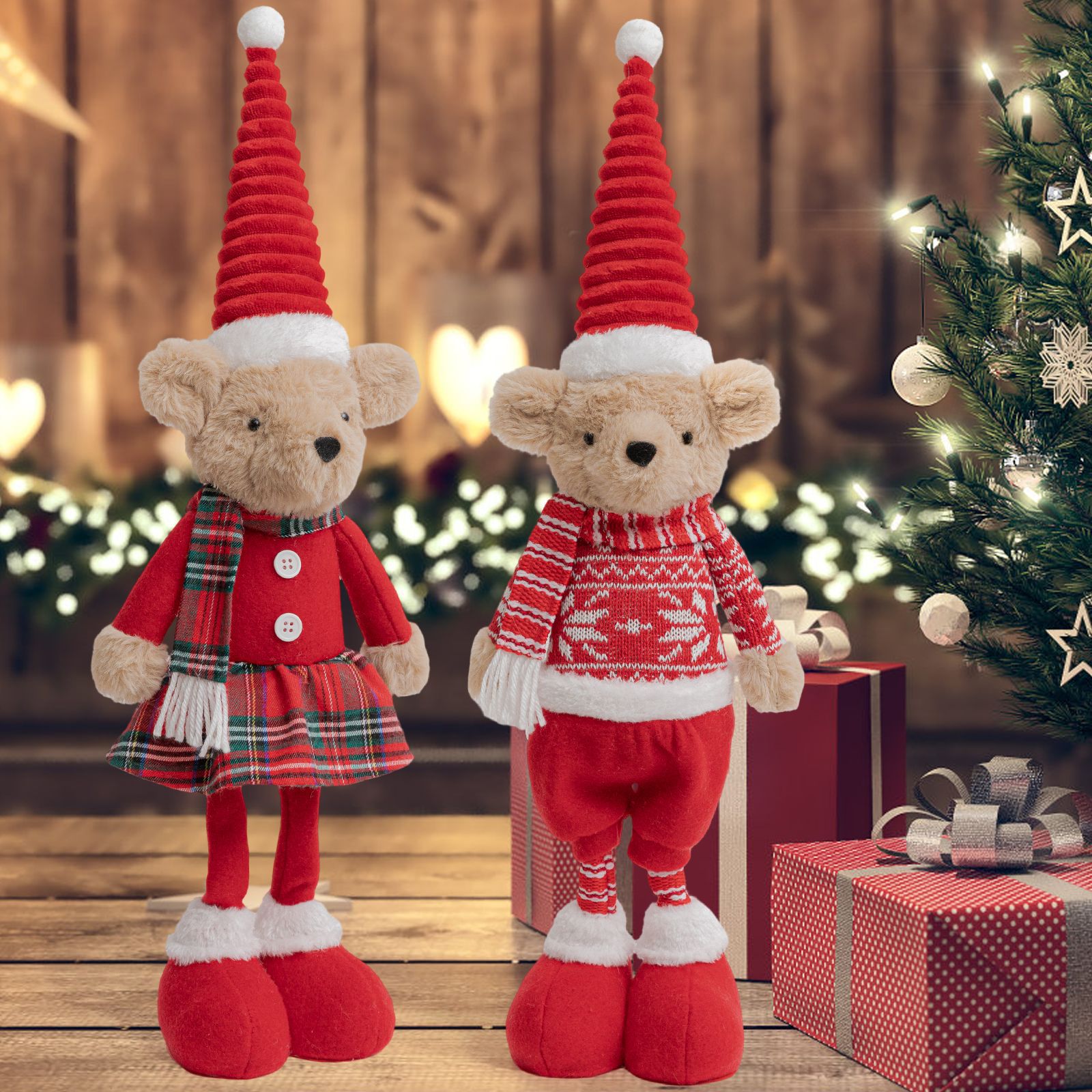 Christmas Red Bear Doll Creative Teddy Bear Doll Holiday Decoration Cute Desktop Ornament