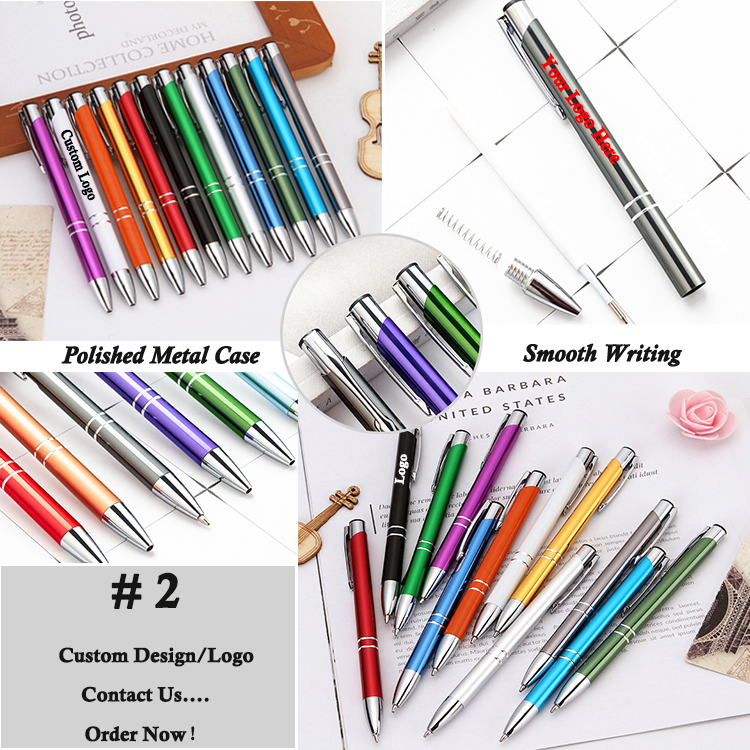 Creative Bank Hotel Reception Desk Pen Metal Rotary Ballpoint Pen for Business School Office Customization Accepted