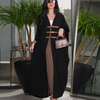 New Arrival Leather Buckle Open Kimono Abaya For Muslim Women Ramadan Eid Jalabiya Patchwork Long Sleeve African Moroccan Robe