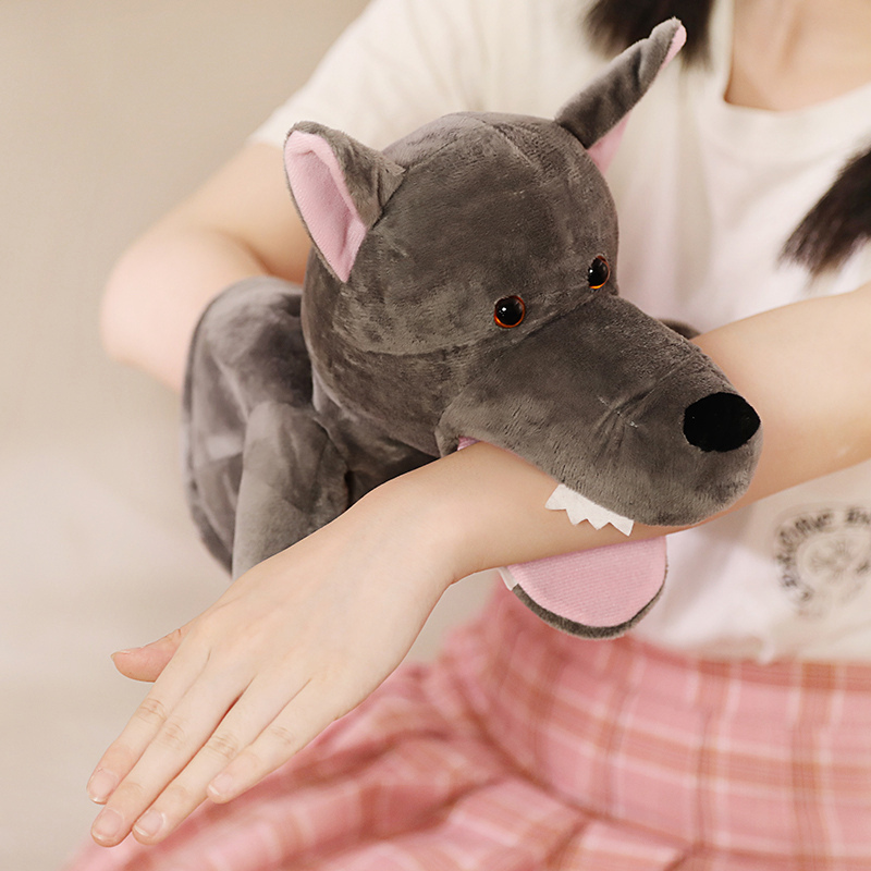 Animal Plush Hand Puppets Childhood Kids Cute Soft Toy Big Grey Wolf Shape Pretend Playing Dolls Gift For Children