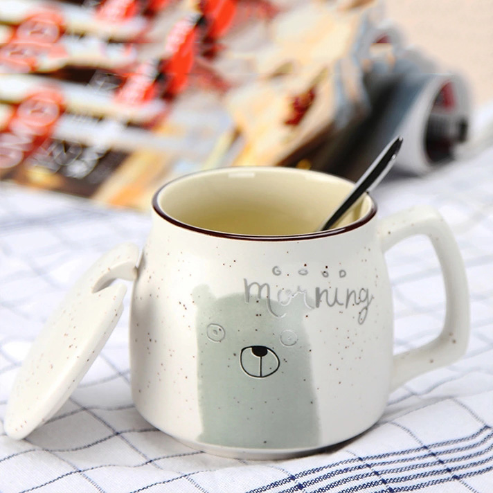 Hot ceramic mug concavity creative cat mug fish with spoon