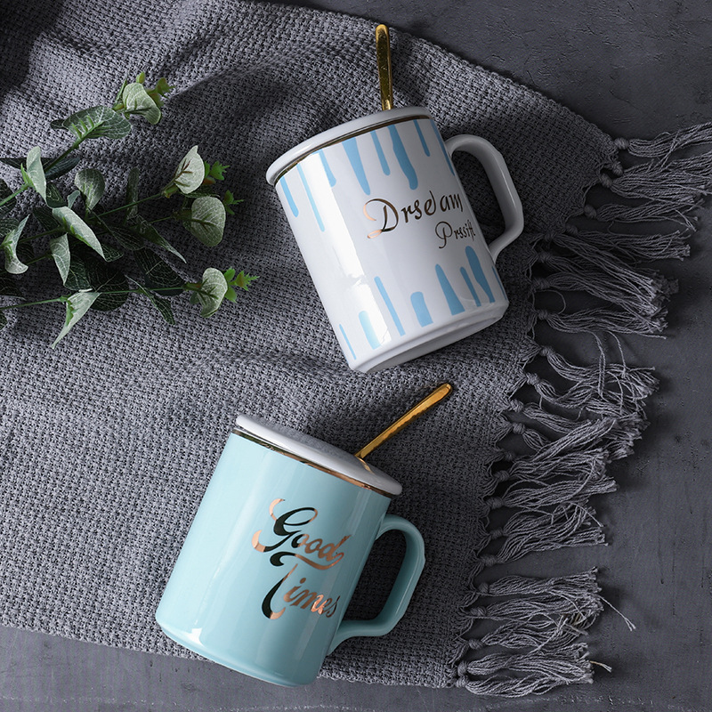 Nordic Ceramic Coffee Mug Painted Gold Couple Mug Custom