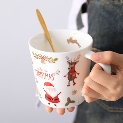 Ceramic Mug Milk Mug Oatmeal Mug Water Mug Large Capacity Christmas Snowman New Christmas Horse