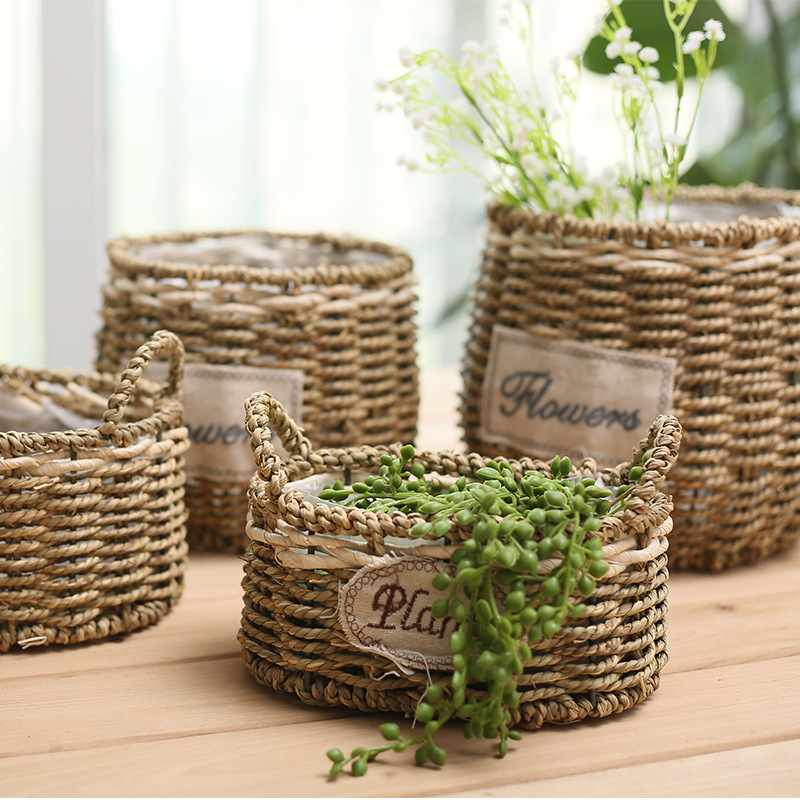 Wholesale Handmade Straw Storage Cheap Belly Seagrass Basket with Lid Low Cost in Vietnam