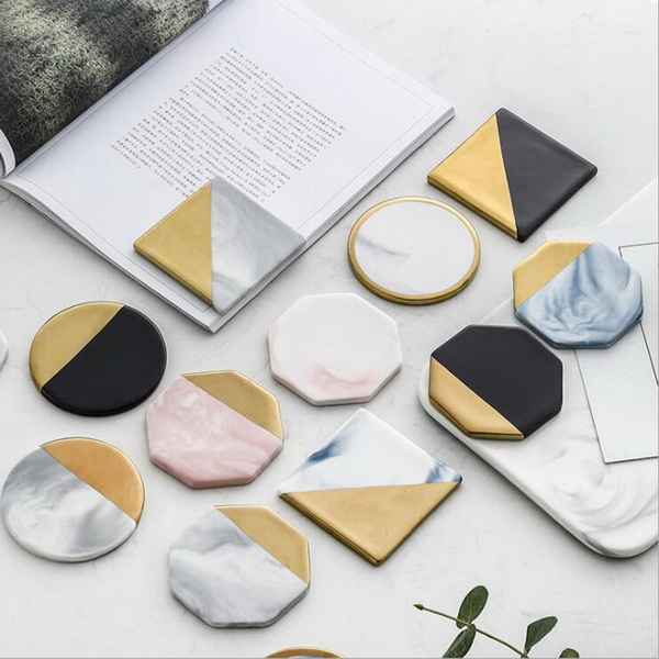 Luxury Unique Marble Pink Gold Ceramic Placemat Coaster Porcelain Mats Pads