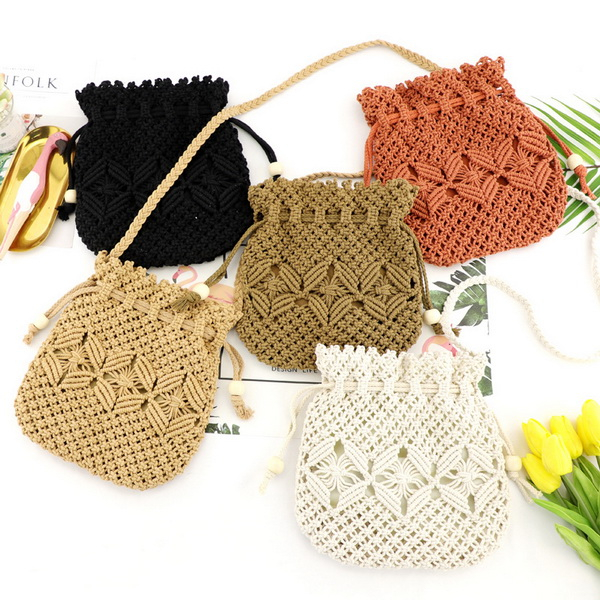 Weaving Bucket Bag Mini Crossbody Bag Drawstring Handbags