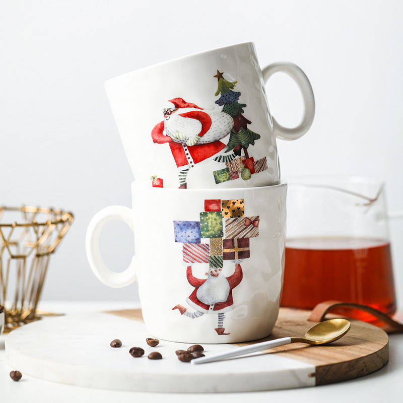 Creative Ceramic Mug with Large Capacity Water Pattern Christmas Mug