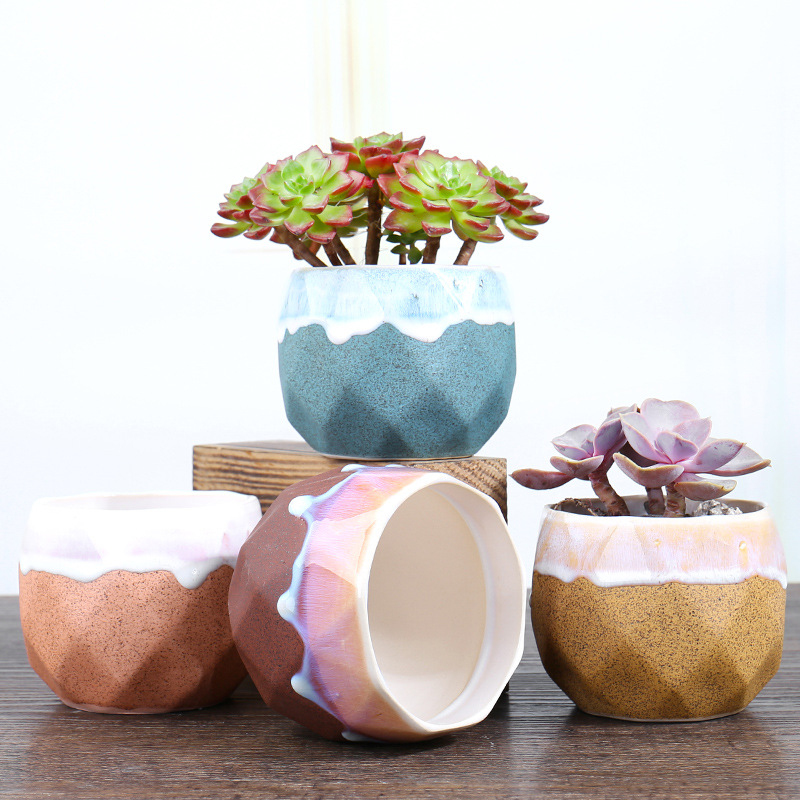 White Cylinder Home Decor Ornaments Mini Ceramic Succulent Plant Pots with Metal Stands