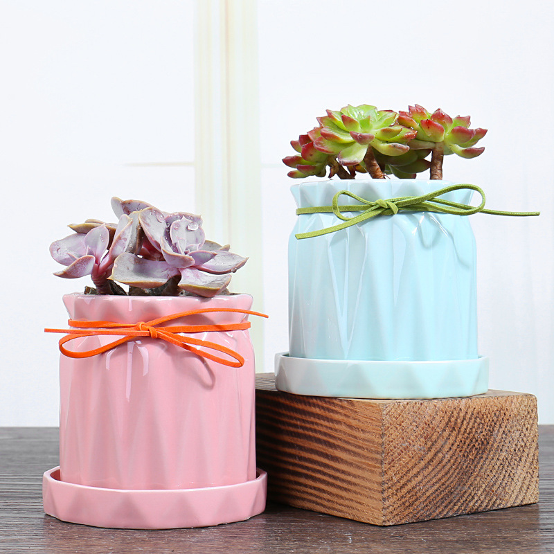 Ceramic Marble Pot with Metal Stand for Succulent Plant Flower Pot For Home Decor
