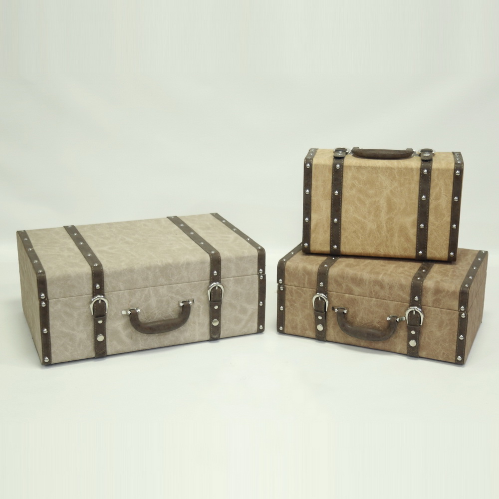 Hot Selling Pretty Travel Suitcase Sets Luggage Wooden PU Suitcase Trunk Decorative 
