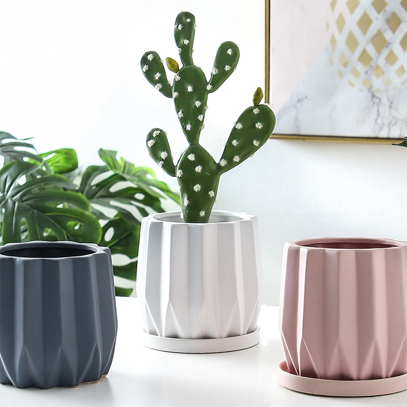 Ceramic Marble Pot with Metal Stand Porcelain Succulent Plants Pot