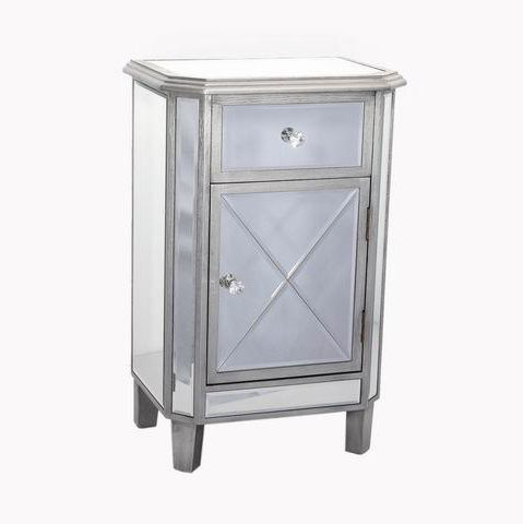 Modern Furniture Narrow Mirrored and MDF Silver Cabinet Storage Chest 