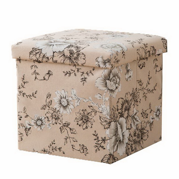 New printed foldable multifunctional square leather storage ottoman stool