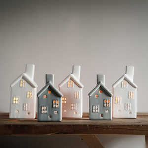 Ceramic Unpainted Christmas Ornament Lighted Houses 