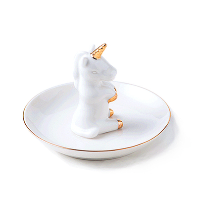 Wholesale Ceramic Trinket Dish Dessert Snack Plate Ring Jewelry Storage Tray with Golden Side
