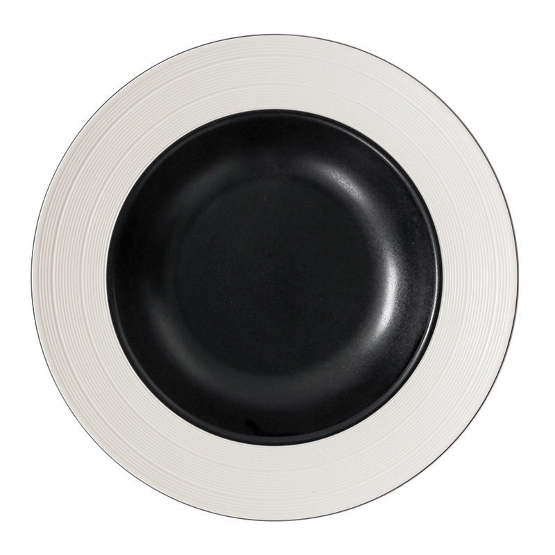 Black And White Double Color Straw Hat Plate Soup Pasta Western Ceramic Tableware Restaurant
