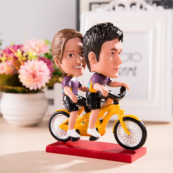 Personalized Bobble Head Doll Or Big Head Doll Driving Bike Together Wedding Gift