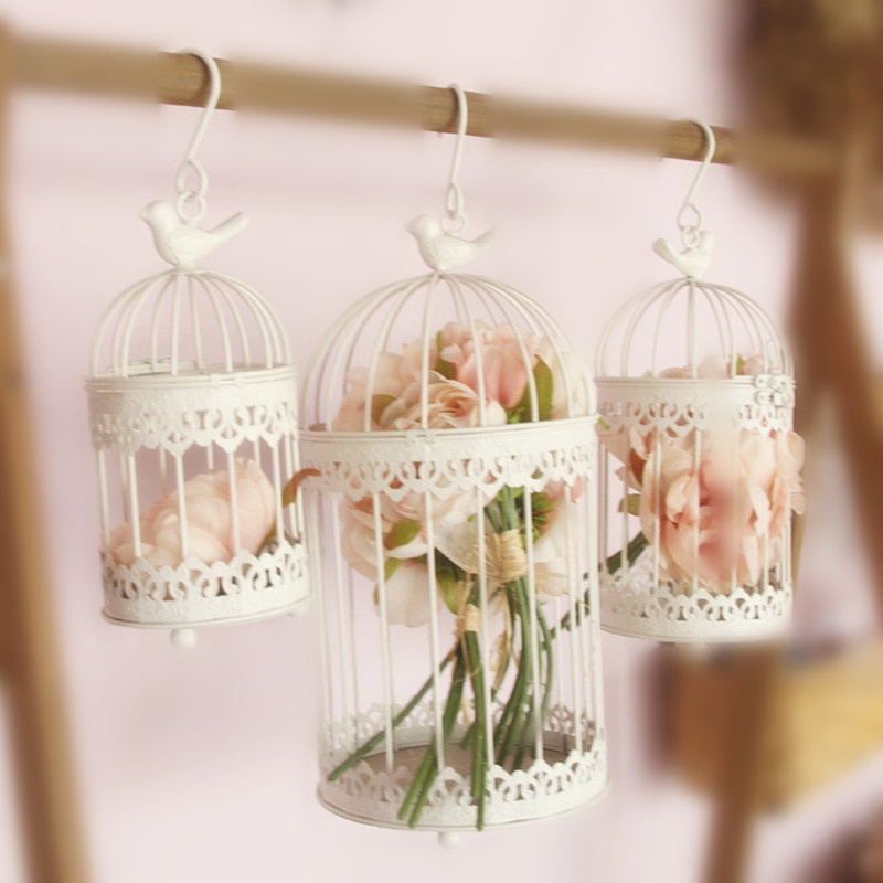 Modern Iron Wrought Metal Birdcage White Small Middle Sets 