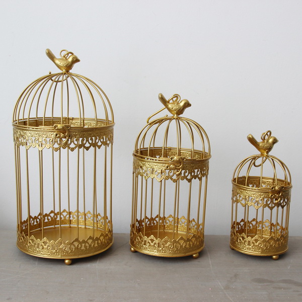 Golden Modern Iron Wrought Metal Birdcage