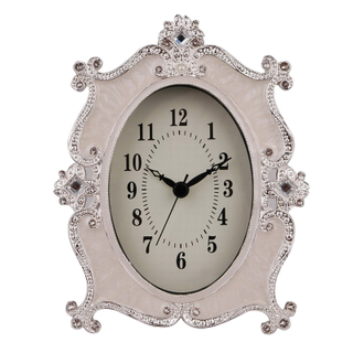 White Enamel with Crystal Simple Tabletop Clock Design