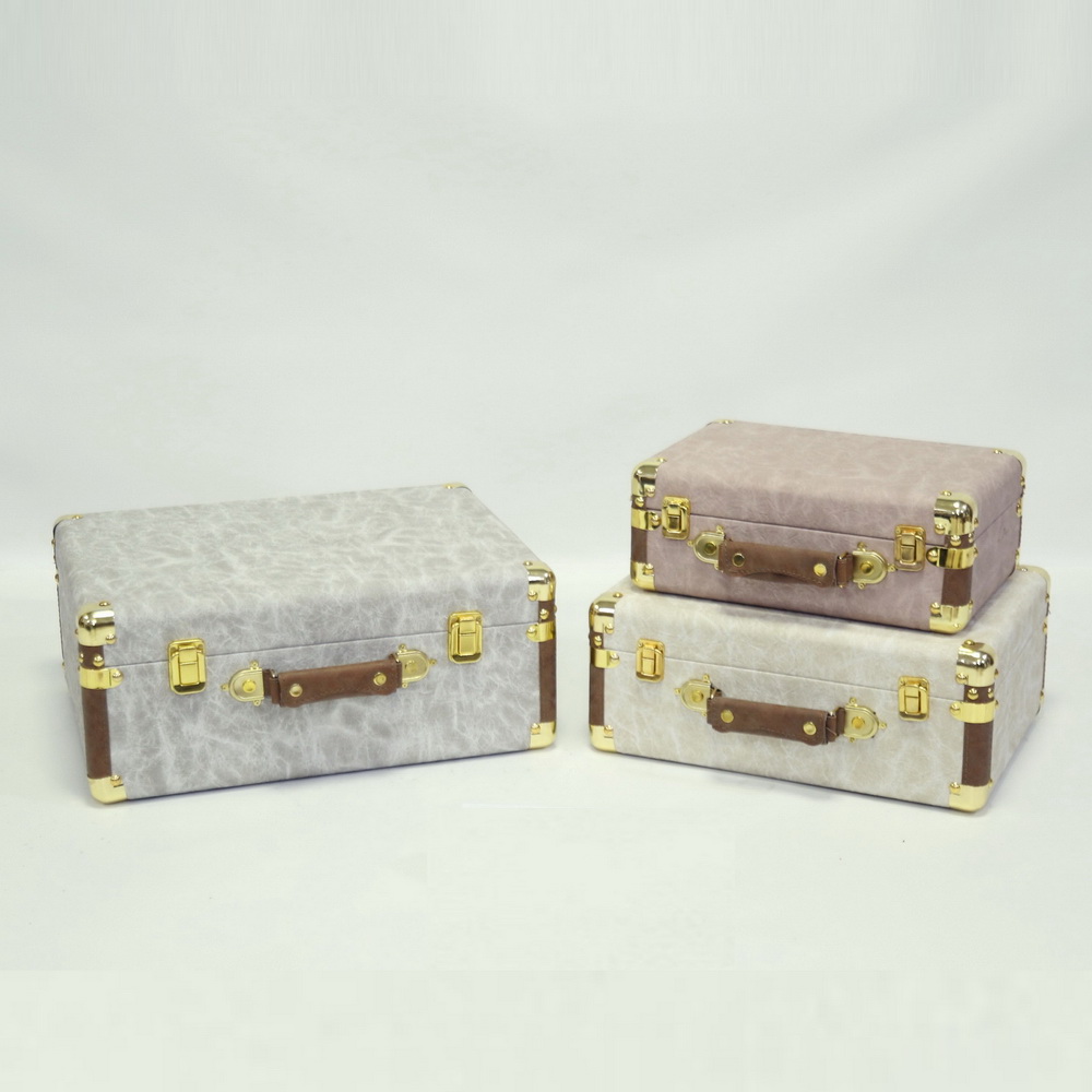 Custom Size Faux Leather Travel Mini Suitcase with Wooden Box for Wholesale