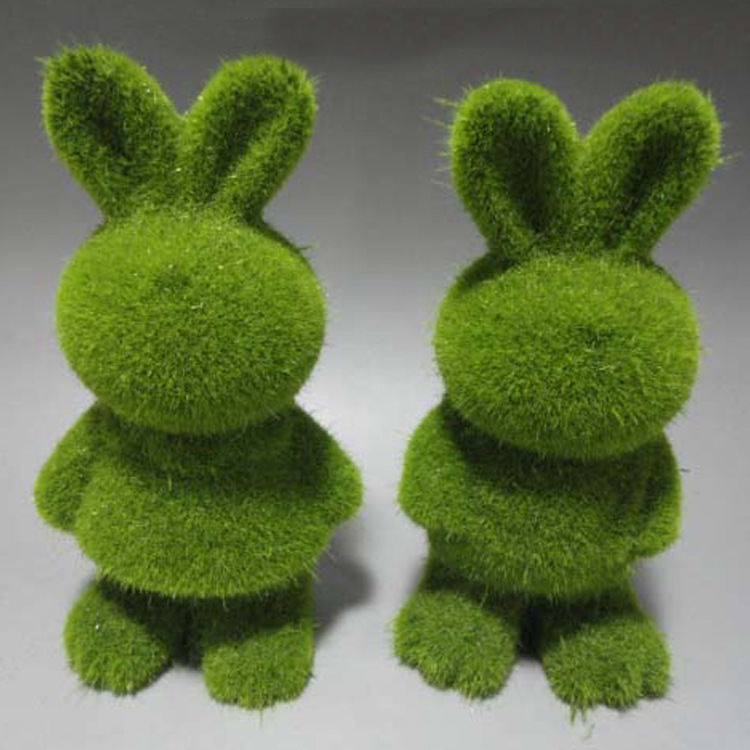 Flocked Rabbits Green Artifical Grass Bunnies Wedding Garden Decorations Easter Rabbit 