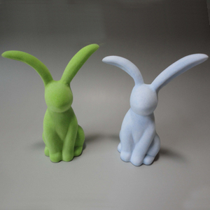 Green Ceramic Flocking Rabbit Figurine Ceramic Flocked Rabbit 